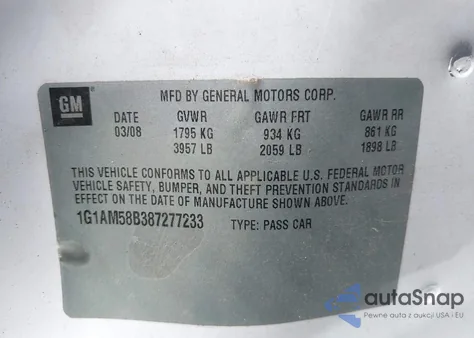 2008 Chevrolet Cobalt Sport from USA, damaged, VIN 1G1AM58B387277233
